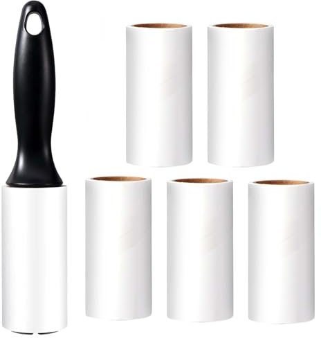 Oderra Rouleau Anti-Poils pour Animaux - Lint Roller Adhésif avec 1 Poignée + 6 Rouleaux (60 Feuilles/Rouleau) - Nettoyeur de Poils de Chat et Chien pour Vêtements, Canapé, Noir