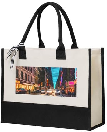 ZHAOLQ Streets of New York City Einkaufstasche mit großem Fassungsvermögen, Leinen-Tragetasche für Damen, umweltfreundlich, Beige, Einheitsgröße, Beige, Einheitsgröße