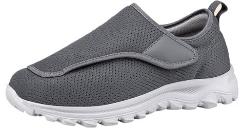 Chaussures orthopédiques extra larges pour homme diabétique avec sangle réglable pour pieds enflés, gris, 41 1/3 EU