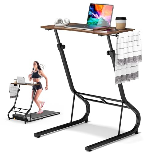 GRLEAF Adjustable Treadmill Desk,Small Standing Desk for Walking Pad,Portable Desks for Laptop with Cup Holder,Desks for Bike/Cycling,Used for Bedrooms and Offices (Vintage Brown)