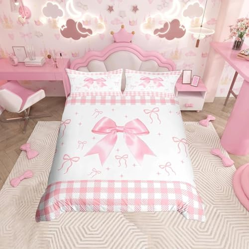 Homemissing Bettbezug, 140 x 200 cm, für Kinder, Mädchen, Jugendliche, Schleife, Schleife, Bettwäsche, niedlich, Plaid Bogen, Bettwäsche-Set mit 1 Kissenbezug