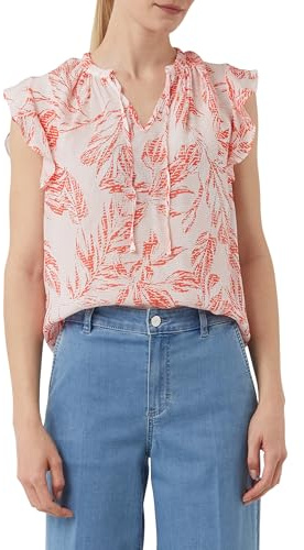 Comma Damen Strukturierte Bluse mit Volantärmeln Blusen Top