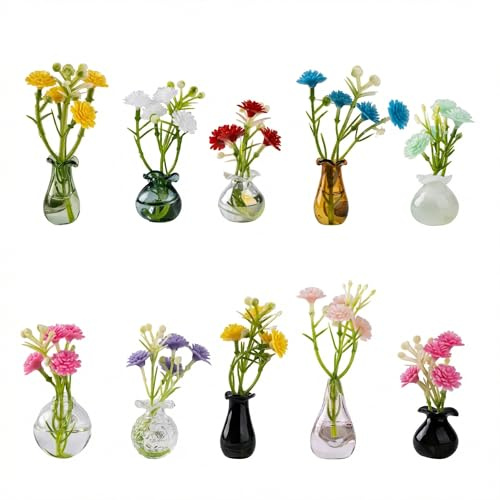 Magnetic Bud Vase Set – Mini Ceramic & Glass Vases with Strong Magnet for Fridge & Whiteboard – Decorative Small Flower Vases for Kitchen, Home or Office Décor for Women (Glass)