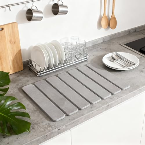 Stone Drying Mat for Kitchen Counter,Large Stone Dish Drying Mat Foldable, Absorbent Diatomaceous Earth Bath Mat Quick Dry for Kitchen Dishes Bottles Cups Bathroom Any Countertop