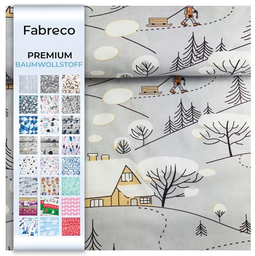 Fabreco - 100% Premium Baumwollstoff Meterware 100x160cm - Winterdorf beige | 220 g/lfm – Weich, langlebig & hautfreundlich | Stoffe Zum Nähen & Dekoration | Stoff Meterware - Fabric
