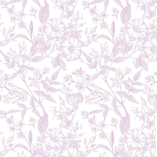 ICYEHAO Papier Peint Fleurs Violettes, 44 x 500 cm Papier Peint Floral Violet et Blanc Fleurs Feuilles Plantes Bohème Papier Autocollant pour Meuble,Chambre,Salon,Salle de Bain,Cuisine