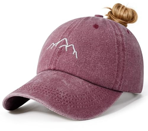 Voqeen Damen Cap mit Zopf Loch Sommer Kappe Verstellbare Basecap Baumwolle Vintage Baseball Cap mit Stickerei Atmungsaktiv Cappy Outdoor Schirmmütze