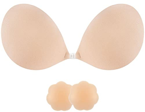 SHINYMOD Stick on Bra, Strapless Backless Sticky Bras for Women, Adhesive Silicone Invisible Push Up Bra Reusable Skin Comfortable Cup Bra with 2Pcs Nipple Covers
