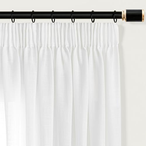 Vorhänge Weiß Kräuselband Gardinen Leinen-Weiss Halbtransparent Curtains Living Room Wohnzimmer Modern Landhaus Schrank Schlafzimmer Kinderzimmer Lichtdurchlässig Gardine mit Haken Boho Deko 2er set
