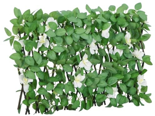 Owoxanthellate Treillis extensible avec lierre artificiel de 20 à 180 cm de large en bois PVC brise-vue vert pour jardin, balcon, terrasse, comme clôture de jardin décorative