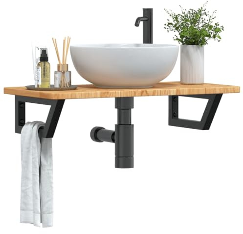 XHNIFBN Encimera de roble con acero, trapezoidal, 100 kg, 80 x 40 x 2,5 cm