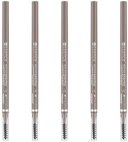 essence micro precise brow pencil, Augenbrauenstift, Nr. 01, Braun, langanhaltend, definierend, natürlich, vegan, wasserfest, ohne Mikroplastikpartikel, ohne Parabene, 5er Pack (5x0.05g)
