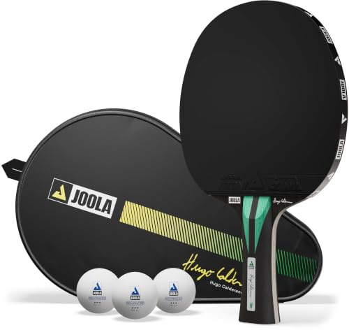 JOOLA Hugo Calderano Carbon Tischtennisschläger inkl. 3 Tischtennisbälle + Schlägerhülle, ITTF-zugelassen, VIZON-Beläge, schwarz/grün