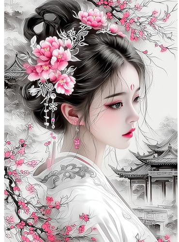 CEOVR Schöne Frau Diamant Painting Bilder Erwachsene Kits Asiatische Schönheit 5D Diamond Art Kits 30x40cm DIY Mosaik Diamond für Wand Dekoration