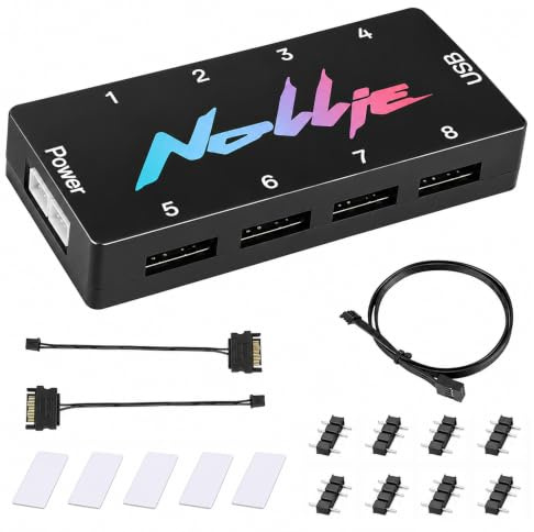 ARGB Controller, ZMCVOE 8-Port RGB Controller PC mit 2 SATA Kabel, 5V 3PIN PC-Beleuchtungs-Hub, ARGB PWM Fan Hub Ausgestattet mit einem RISC-V-Prozessorkern, Unterstützt SignalRGB OpenRGB