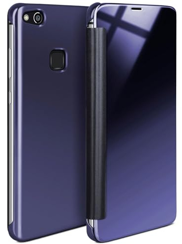 moex Void Case für Huawei P10 Lite Hülle in Hochglanz Optik, Clear View Cover Spiegelhülle, Flip Case 360 Grad Schutzhülle mit Spiegel, Rundumschutz Handyhülle, Blau