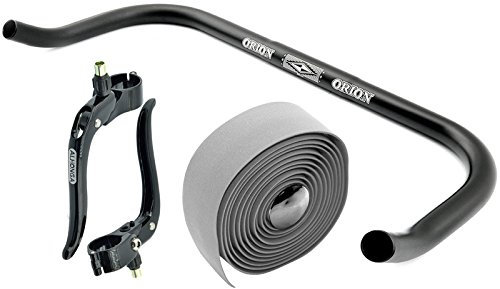 Bullhorn Fixie Singlespeed Rennrad Triathlon Lenker Schwarz 440mm mit Bremshebel und Grauem Lenkerband