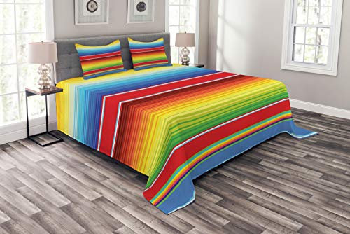 ABAKUHAUS Abstrakt Tagesdecke Set, Mexican Ethnic-Muster, Set mit Kissenbezügen Ohne verblassen, für Doppelbetten 264 x 220 cm, Rot Gelb