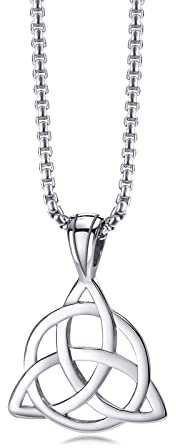 Edelstahl Irish Celtic Triquetra Triangle Trinity Knot Anhänger Halsketten für Männer Viel Glück Infinity Celtic Triangle Knoten Anhänger Schmuck für Frauen Männer, 24 Rolo Chain, Silber