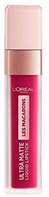 L'Oréal Paris Rossetto Matte Liquido Tinta Labbra a Lunga Tenuta, Collezione Les Macarons, Comfort e Tenuta Ottimale, Profumo di Confetto alla Mandorla, Confezione Singola, 838 Berry Cherie