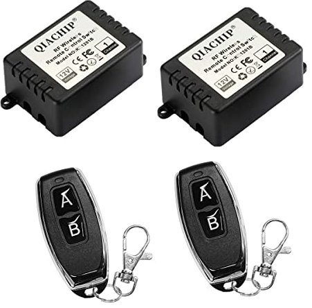 QIACHIP Télécommande sans fil DC 12 V - Interrupteur RF - Relais récepteur avec 2 émetteurs 433 MHz EV1527 - Code d'apprentissage - Interrupteur à distance programmable