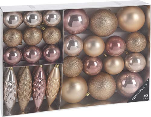 made2trade Lot de 31 décorations pour sapin de Noël - Or rose.