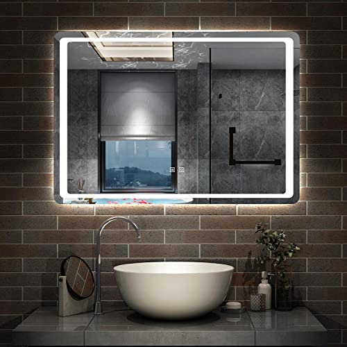 AICA sanitaire Miroir de Salle de Bain 100x70cm Anti-buée Miroir Mural avec éclairage LED modèle Classique Plus