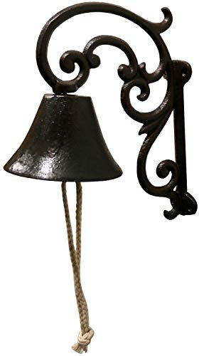 Glocke Ornament aus Gußeisen für die Wandmontage, 21 cm, Türglocke massiv Schnörkel Gartenglocke Klingel
