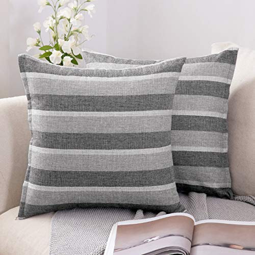 MIULEE Streifen Kissenbezüge Kissenhülle Leinenoptik Sofakissen Dekorative Kissenbezug Dekokissen Deko Couchkissen Bezug für Sofa Büro Couch Schlafzimmer Wohnzimmer 2er Set 50x50 cm Hellgrau