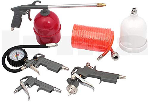BSD Kit accessori per Compressore 5 pezzi - Pistola Gonfiaggio, Pistola Soffiatrice, Pistola Pulizia, Pistola Vernice e Tubo