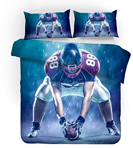 NICHIYO American Football Bettwäsche Set - Bettbezug und Kissenbezug,Mikrofaser,3D Digital Print dreiteiliger Bettwäsche(Bettbezug + Kissenbezüge) (1,Single 135 * 200cm)