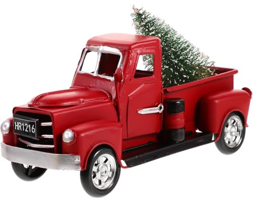 Toddmomy 1 Stück Vintage Roten LKW Weihnachten Vintage Truck mit Mini Weihnachtsbäume für Weihnachten Dekoration Tischdekoration