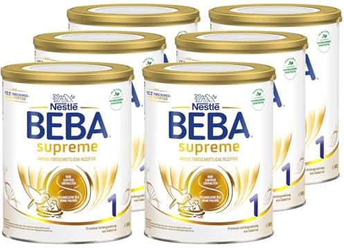 BEBA SUPREME 1 Anfangsmilch von Geburt an, Babynahrung , nur Laktose, ohne Palmöl, 6er Pack (6 x 800g)
