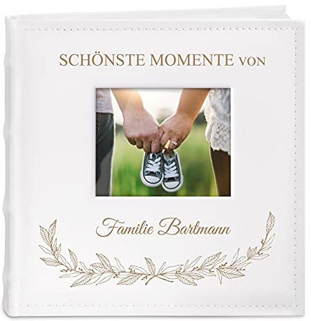 Maverton Einsteckalbum mit Gravur, Fotoalbum für 200 Fotos 10x15cm | 100 Seiten, Weiß, Geschenk für Brautpaar, Hochzeitsgeschenk, Familie