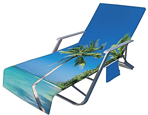 Fansu Ozean Druck Schonbezug für Gartenliege Frottee Liegenauflage Garten Sonnenliege Handtuch mit 2 Taschen Stuhl Strandtuch für Schwimmbäder, Strände, Gartenhotels (Sonnenlicht,75x210cm)