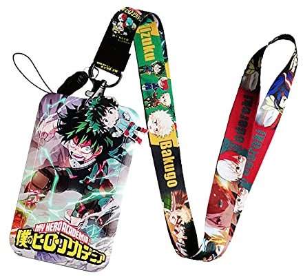 Anime My Hero Academia Porte-carte, porte-carte d'identité avec cordon, porte-cartes d'identité, avec lanière pour porte-clés, carte, exposition (Izuku Midoriya)