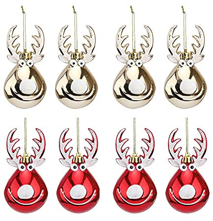 Dysetcs 8 Stück Elch-Weihnachtskugeln zum Aufhängen, niedliche Elch-Weihnachtsbaumkugeln, Ornamente, Kunststoff Elch, Weihnachtskugel, Ornamente, Anhänger für Weihnachtsbaum, Urlaub, Party,
