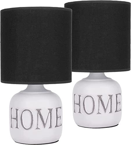 BRUBAKER 2er Set Tisch- oder Nachttischlampen Home - Tischleuchten mit Keramikfuß und Stoffschirm - 30,5 cm Höhe, Weiß Grau