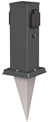 ledscom.de Garten-Steckdosen-Säule Polly mit Dämmerungssensor und Erdspieß für außen, 2-Fach, anthrazit, eckig, 27cm