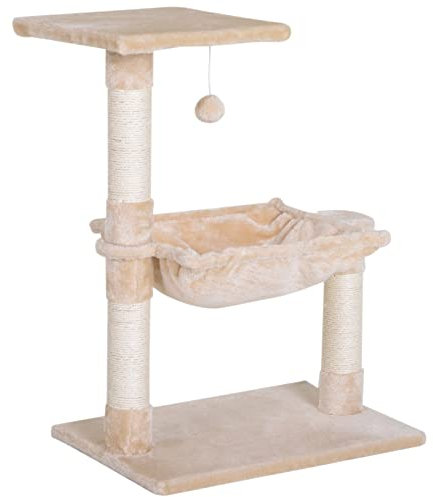 PawHut Arbre à Chat 3 griffoirs grattoirs sisal Naturel Plateforme hamac et Boule Suspendue dim. 50L x 36l x 70H cm Peluche Courte Beige