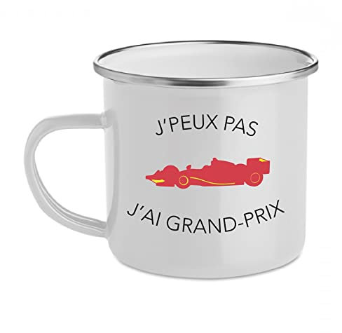 Tasse aus Emaille, Design Retro, Vintage Jpeux pas J'ai Grand Prix, Rot