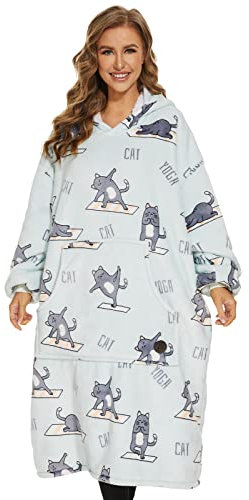 THREE POODLE Felpa Coperta Oversize Donna,Felpa Pile Giganti Coperta con Maniche e Cappuccio, Coperta pile con Maniche, Felpe di Pile Taglia Unica