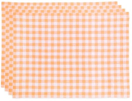 Solino Home Tischsets aus Leinen, kariert, 35,6 x 48,2 cm, 100 % reines Leinen, Gingham-Karo, Sunny-Orange, maschinenwaschbar, 4er-Set, handgefertigt aus europäischem Flachs