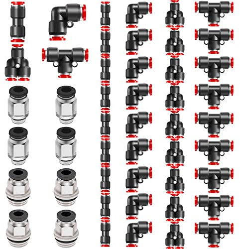 Pronese 48 Pcs Quick Release Plastic Pneumatic Air Line Fittings, 6mm Straight/Elbow/T/Y Push Connectors, G1/4 6mm, G1/8 6mm Push to Connect Fittings Kit, Silver (I028-1)