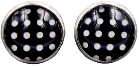 Stechschmuck Ohrstecker Handmade Ohrclips Ohrklemmen Punkte Polka Dots 50er Jahre Schwarz Weiß Silber Farben Damen Kinder Kitsch Kawaii 1 Paar Größe Wählbar (Ohrclips 12mm)