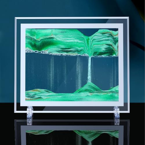 HY HAOYING ITTA Bewegliches Sandkunstbild, 3D dynamische Sandkunst Flüssige Bewegung, Rechteck Glas Regenbogen Vision Sandbild Sandlandschaft Fließender exotischer Sand Rahmen Entspannend Desktop Home