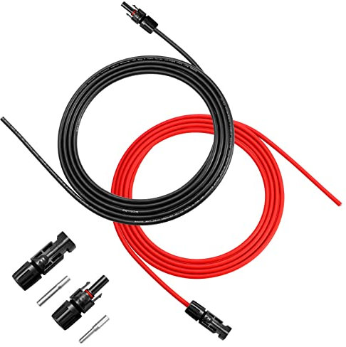 WBGADAM Cavo Solare 10AWG / 6mm² 3m Cavo di Prolunga per Pannelli Solari con Connettore Maschio e Femmina, per Pannello Solare Cavi Prolunga Fotovoltaici (3m rosso + 3m nero)