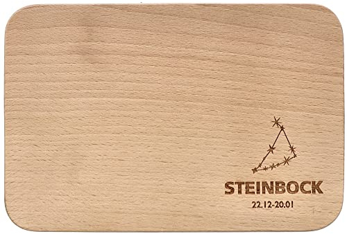 Spruchreif | Holzbrettchen mit Sternbild Steinbock | Frühstücksbrettchen mit Gravur Sternzeichen Steinbock | Brotzeitbrett mit Sternzeichenmotiv | Sternzeichengeschenke | Geschenk Sternzeichen