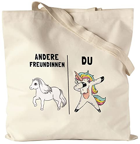 Hey!Print Andere Freundinnen Du Jutebeutel Stoffbeutel Canvas beste Freundinnen Besties BF Geschenk Einhorn Geburtstag Best Friends