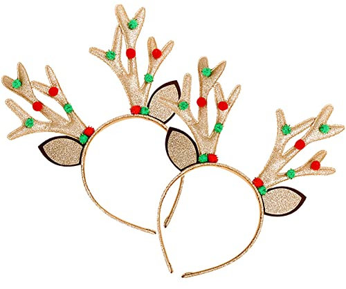 UUYYEO 2 Stück Weihnachten Rentier Stirnbänder Hirsch Geweih Haarbänder Glitzer Party Haarbänder Urlaub Haarreifen Xmas Haarschmuck